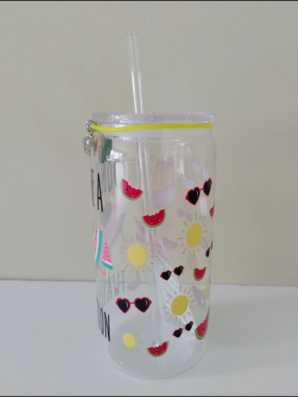 *HANDMADE* DON'T BE A TW*TERMELON ACRYLIC TUMBLER WITH CHARMS 16 oz.
